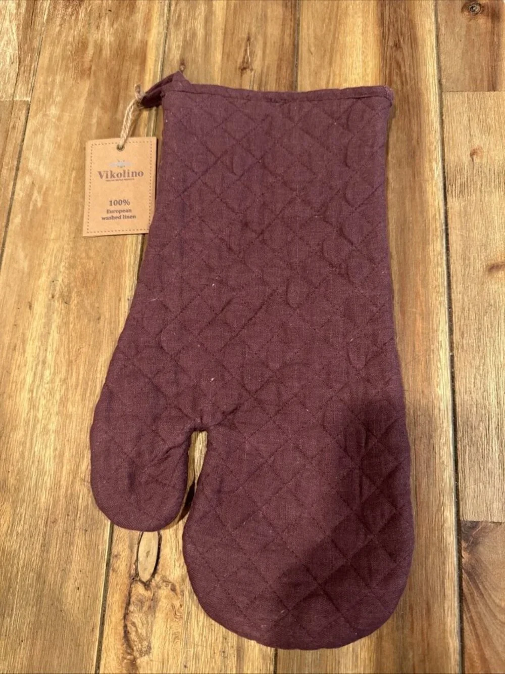 Vikolino Linen Wine Plum Quilted Oven Glove Machine Washable 12.5